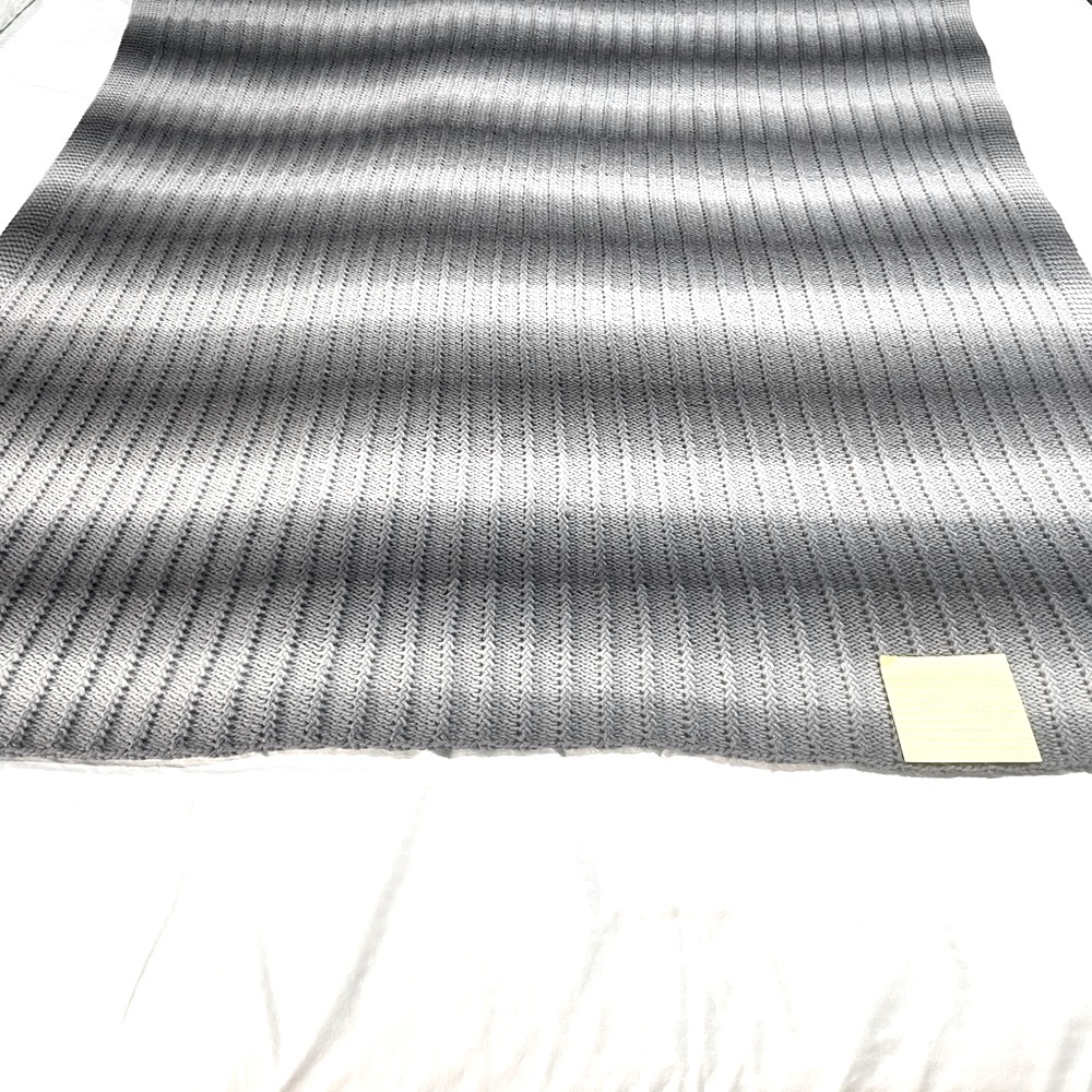 Hand Knitted by owner. Gray Striped Blanket